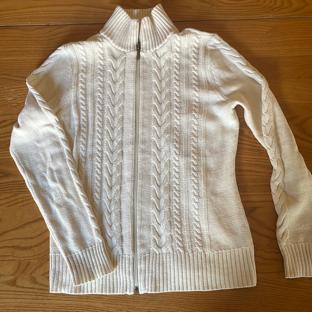 Cream zip front cardigan